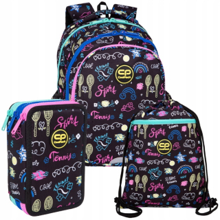 CoolPack viackomorový školský batoh biely, čierny, Odtiene fialovej, Odtiene modrej, Odtiene ružovej, Odtiene zelenej, Odtiene žltej a zlatej, Multicolor 21 l + 2 ďalšie produkty